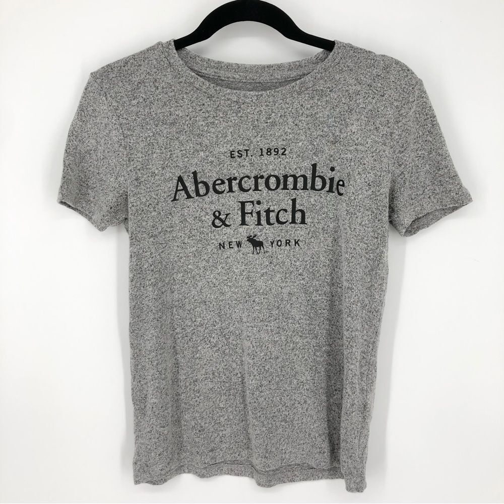Abercrombie & Fitch Shirt Womens‎ XS Gray Brand Spellout Short Sleeve Stretch